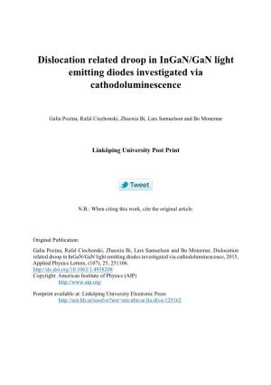 Dislocation Related Droop in Ingan/Gan Light Emitting Diodes Investigated Via Cathodoluminescence