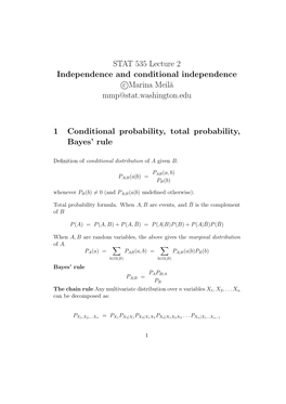 STAT 535 Lecture 2 Independence and Conditional Independence C