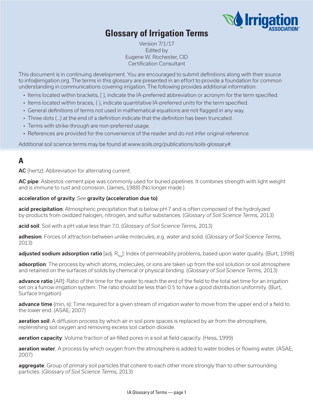 Glossary of Terms — Page 1 Air Gap: See Backflow Prevention Device