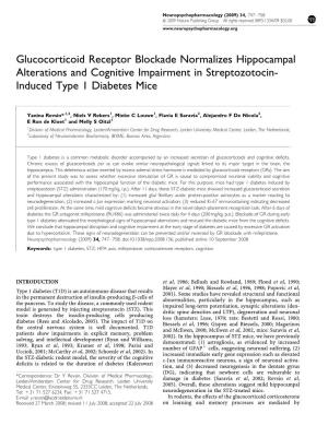 Glucocorticoid Receptor Blockade Normalizes Hippocampal Alterations and Cognitive Impairment in Streptozotocin- Induced Type 1 Diabetes Mice