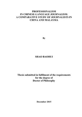 Professionalism in Chinese-Language Journalism: a Comparative Study of Journalists in China and Malaysia