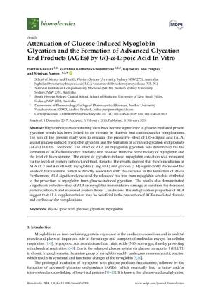 Attenuation of Glucose-Induced Myoglobin Glycation and the Formation of Advanced Glycation End Products (Ages) by (R)-Α-Lipoic Acid in Vitro