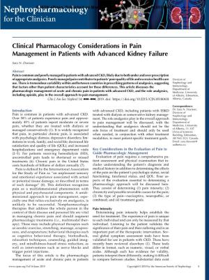 Clinical Pharmacology Considerations in Pain Management in Patients with Advanced Kidney Failure