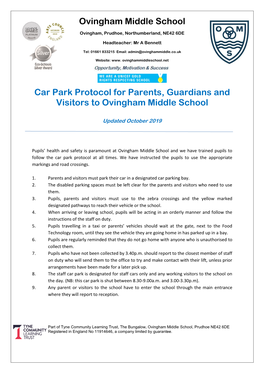 Ovingham Middle School Car Park Protocol for Parents, Guardians And