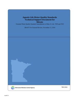 Aquatic Life Water Quality Standards Technical Support Document for Nitrate Triennial Water Quality Standard Amendments to Minn