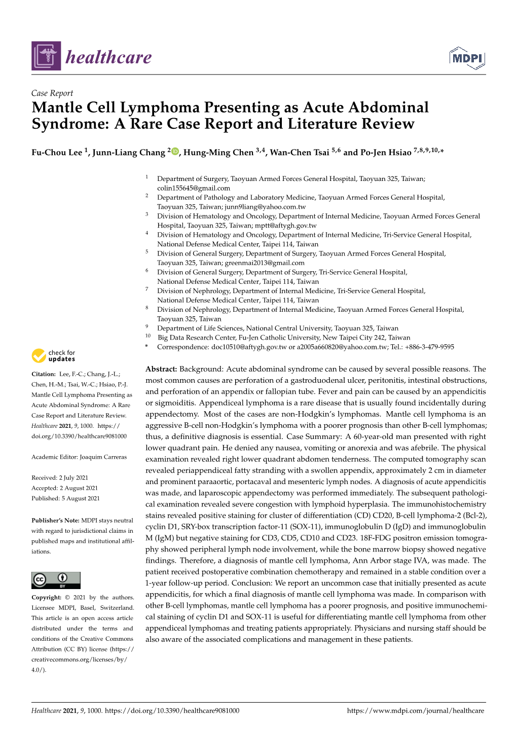 Mantle Cell Lymphoma Presenting As Acute Abdominal Syndrome: a Rare Case Report and Literature Review