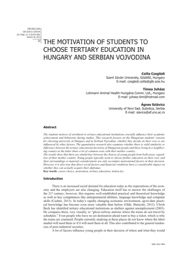 The Motivation of Students to Choose Tertiary Education in Hungary and Serbian Vojvodina