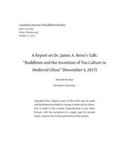 A Report on Dr. James A. Benn's Talk: “Buddhism and the Invention of Tea