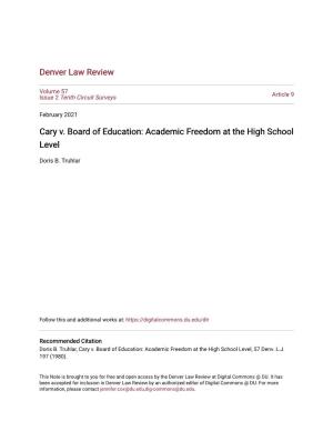 Cary V. Board of Education: Academic Freedom at the High School Level
