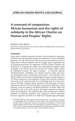 African Humanism and the Rights of Solidarity in the African Charter on Human and Peoples’ Rights