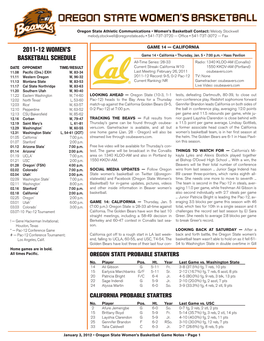 GAME 14 — CALIFORNIA BASKETBALL SCHEDULE Game 14 • California • Thursday, Jan