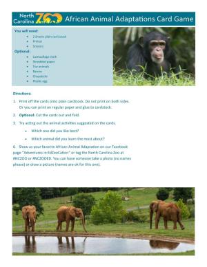 African Animal Adaptations Card Game