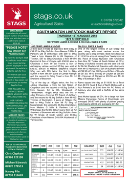 South Molton Livestock Market Report *Please Note*