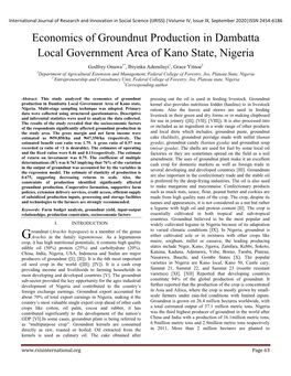 Economics of Groundnut Production in Dambatta Local Government Area of Kano State, Nigeria
