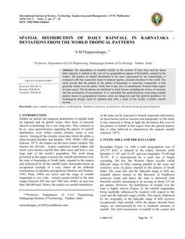 Spatial Distribution of Daily Rainfall in Karnataka - Deviations from the World Tropical Patterns