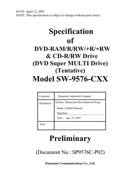 Specification of Model SW-9576-CXX Preliminary