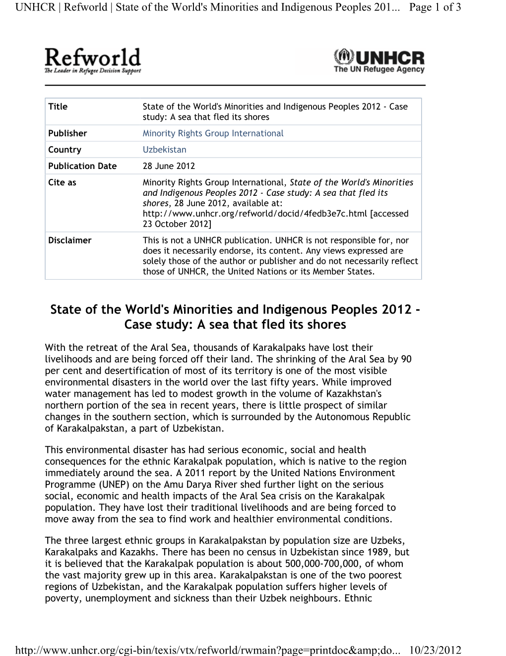 State of the World's Minorities and Indigenous Peoples 2012