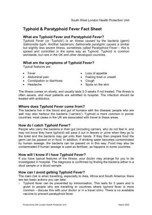 Typhoid & Paratyphoid Fever Fact Sheet