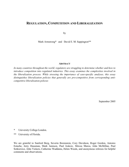 Regulation, Competition and Liberalization