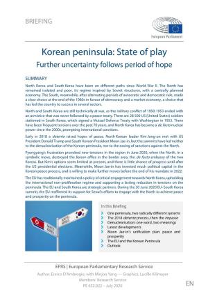 Korean Peninsula: State of Play Further Uncertainty Follows Period of Hope