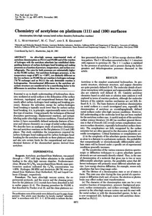 Chemistry of Acetylene on Platinum (111) and (100) Surfaces (Chemisorption/Ultra-High Vacuum/Metal Surface Chemistry/Hydrocarbon Reactions) E