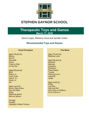 Therapeutic Toys and Games March 17, 2020