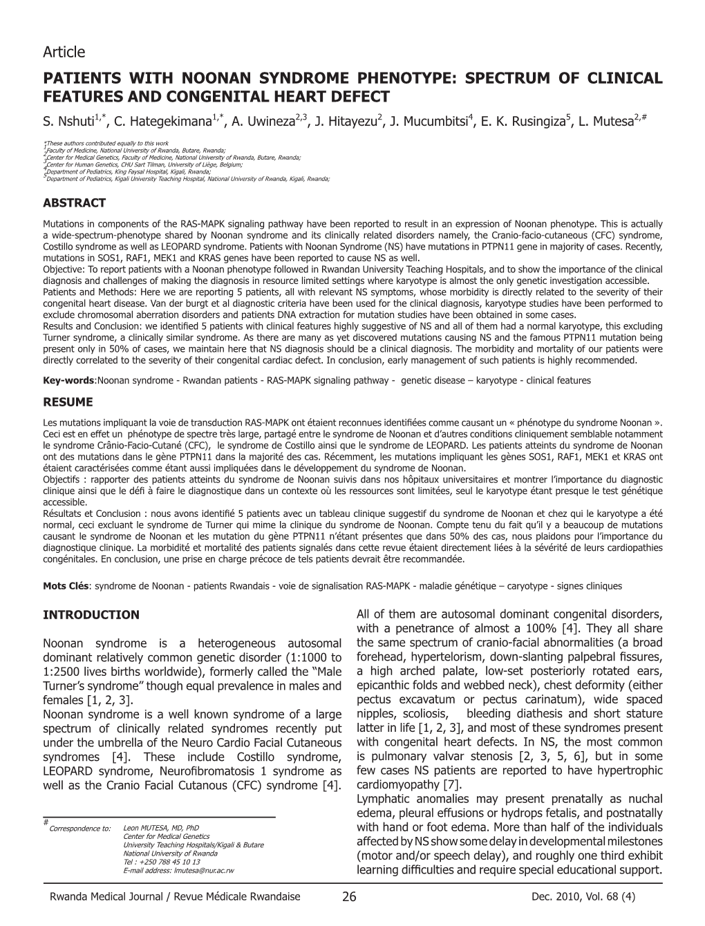 Patients with Noonan Syndrome Phenotype: Spectrum of Clinical Features and Congenital Heart Defect S