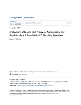 Implications of Second-Best Theory for Administrative and Regulatory Law: a Case Study of Public Utility Regulation