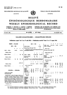 Relevé Épidémiologique Hebdomadaire Weekly Epidemiological Record
