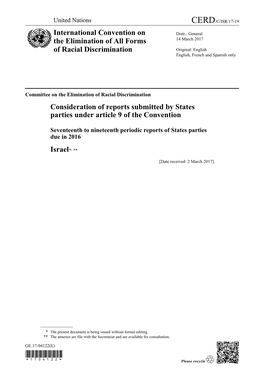 International Convention on the Elimination of All Forms of Racial Discrimination (Hereinafter, the “Convention” Or “CERD”)