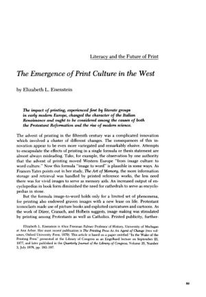 The Emergence of Print Culture in the West by Elizabeth L