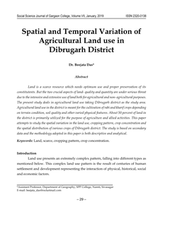 Spatial and Temporal Variation of Agricultural Land Use in Dibrugarh District