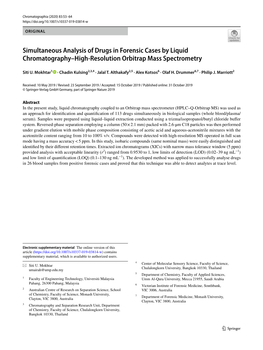 Simultaneous Analysis of Drugs in Forensic Cases by Liquid Chromatography–High‑Resolution Orbitrap Mass Spectrometry