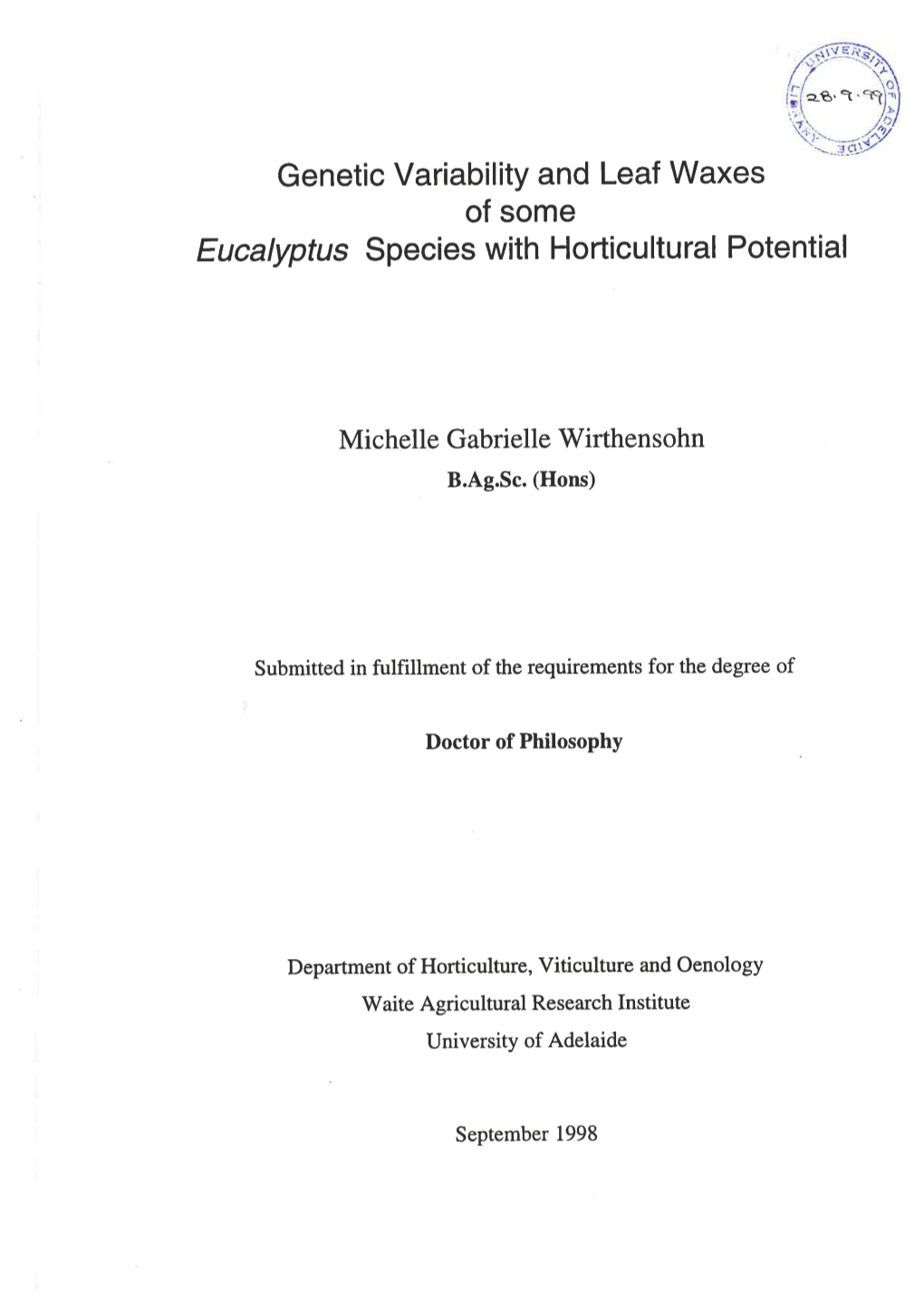 Genetic Variability and Leaf Waxes of Some Eucalyptus Species with Horticultural Potential