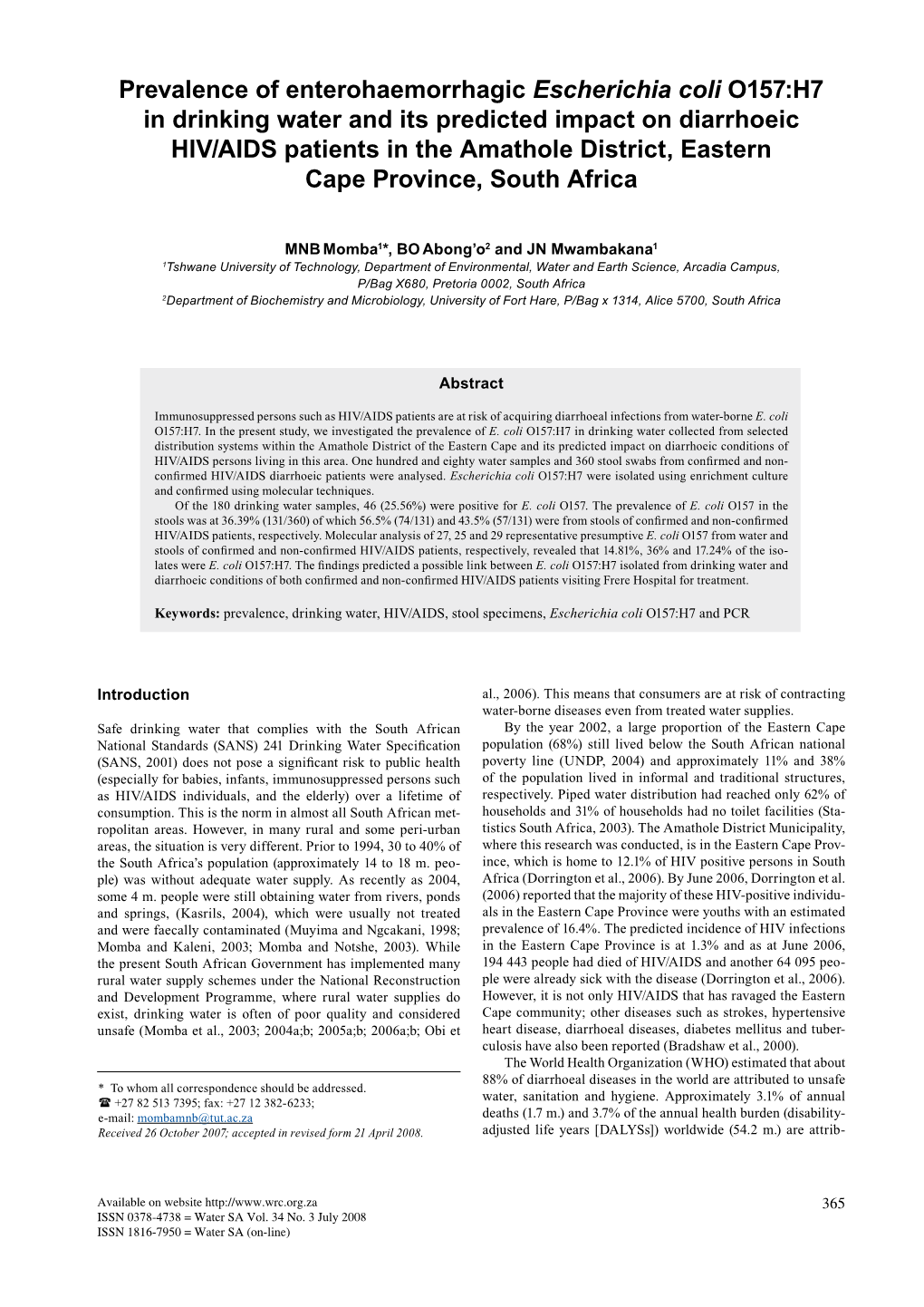 Prevalence of Enterohaemorrhagic Escherichia Coli O157:H7 In