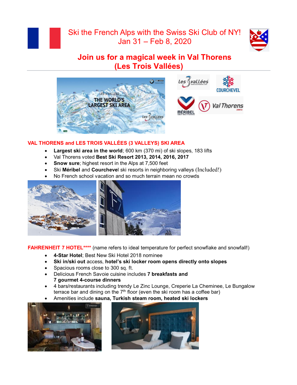 Ski the French Alps with the Swiss Ski Club of NY! Jan 31 – Feb 8, 2020