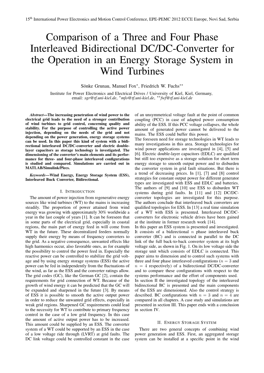 Comparison of a Three and Four Phase Interleaved Bidirectional DC/DC-Converter for the Operation in an Energy Storage System in Wind Turbines