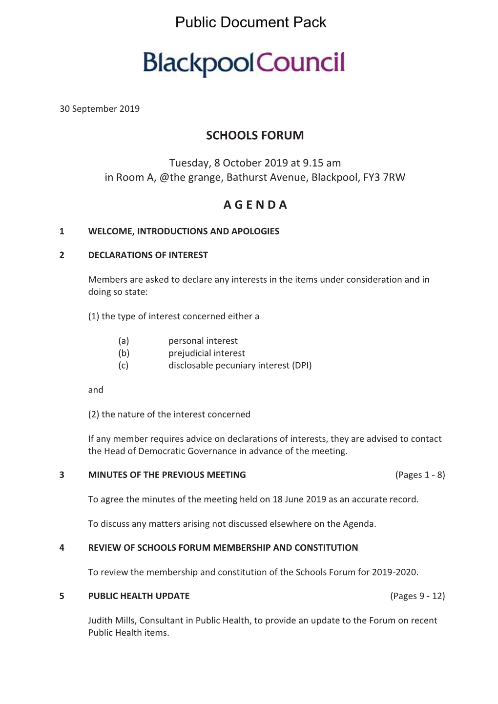 Schools Forum Agenda 08.10.19