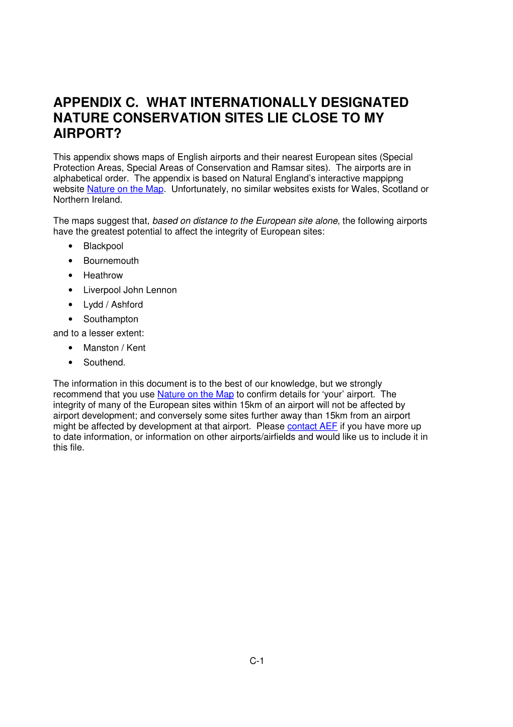 Appendix C. What Internationally Designated Nature Conservation Sites Lie Close to My Airport?