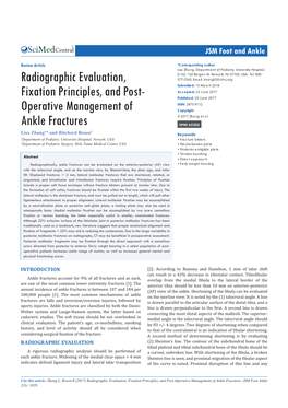 Radiographic Evaluation, Fixation Principles, and Post-Operative Management of Ankle Fractures
