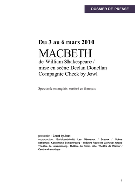 Dossier Célestins Macbeth