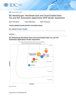 IDC Marketscape: Worldwide Saas and Cloud-Enabled Sales Tax and VAT Automation Applications 2019 Vendor Assessment