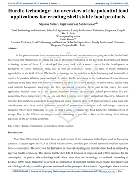 Hurdle Technology: an Overview of the Potential Food Applications for Creating Shelf Stable Food Products