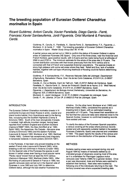 The Breeding Population of Eurasian Dotterel &lt;I&gt;Charadrius Morinellus&lt;/I&gt; in Spain