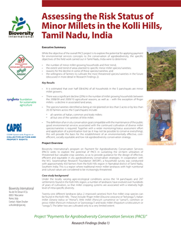 Assessing the Risk Status of Minor Millets in the Kolli Hills, Tamil Nadu, India