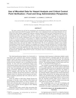 Use of Microbial Data for Hazard Analysis and Critical Control Point Veri®Cationðfood and Drug Administration Perspective