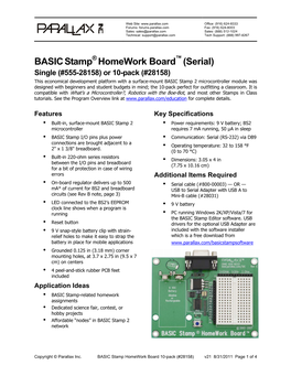 BASIC Stamp Homework Board (Serial); Single #555-28158, 10