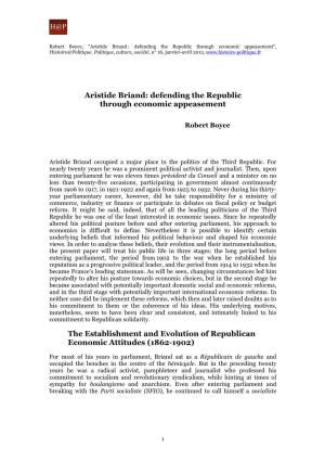 Aristide Briand: Defending the Republic Through Economic Appeasement