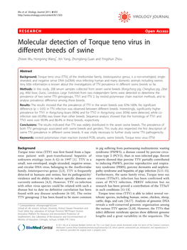 Molecular Detection of Torque Teno Virus in Different Breeds of Swine Zhiwei Wu, Hongning Wang*, Xin Yang, Zhongbing Guan and Yingshun Zhou