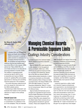 Managing Chemical Hazards & Permissible Exposure Limits